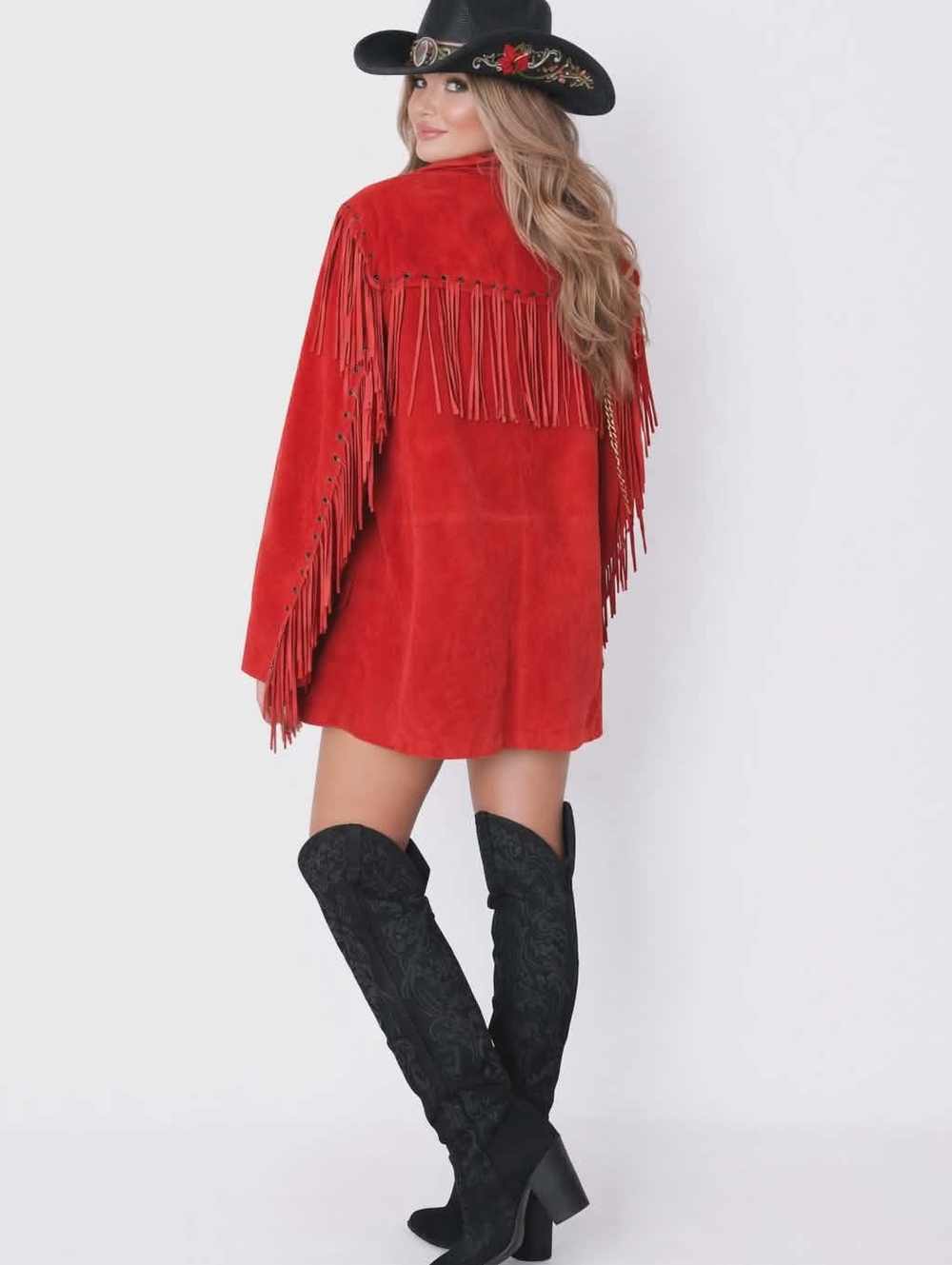 NWOT 3X Red Suede ( Leather With Satin Diamond Interior.. Fringed Women's Jacket